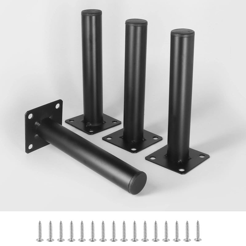 Masendelk Black Furniture Legs 6 Inch / 150mm, 4pcs Modern Sofa Legs Round Cabinet Legs, Heavy Duty Metal Legs with Mounting Screw for DIY Couch TV Cabinet Dresser Desk Risers - Image 1